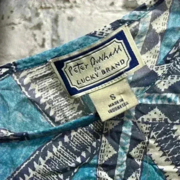 VINTAGE PETER DUNHAN FOR LUCKY BRAND v back short sleeve patterned shirt. small - Picture 4 of 6